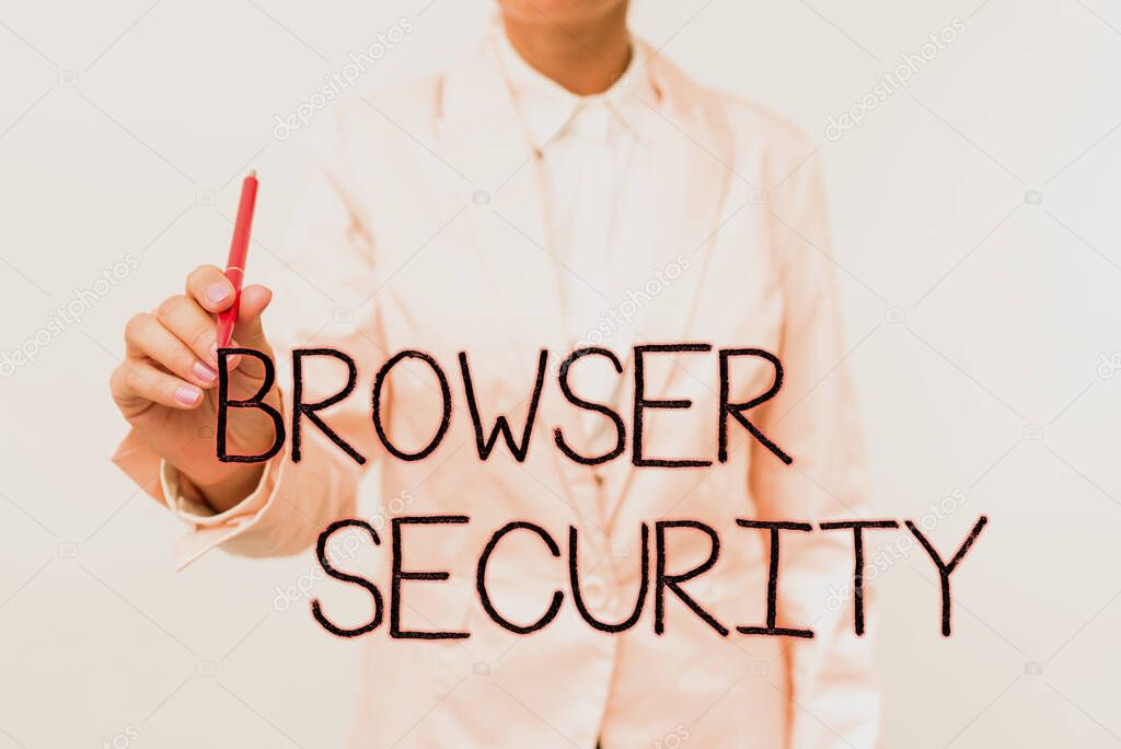 Text caption presenting Browser Security. Business showcase security to web browsers in order to protect networked data Presenting New Plans And Ideas Demonstrating Planning Process
