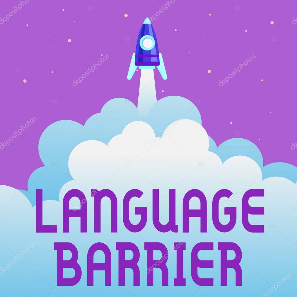 Writing displaying text Language Barrier. Business approach difficulties in communication Speaking different language Abstract Reaching Top Level, Rocket Science Presentation Designs