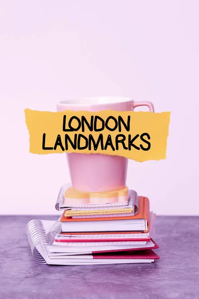 Sign displaying London Landmarks. Business showcase most iconic landmarks and mustsee London attractions Organized And Neat Sorting Arrangement Files And Document Storing Ideas — стоковое фото