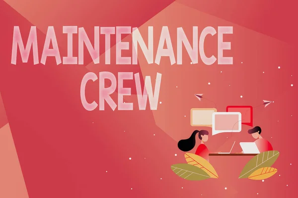 Text caption presenting Maintenance Crew. Word for responsible for maintenance and repair work of buildings Abstract Conversation And Interview, Global Connectivity Concept — 图库照片