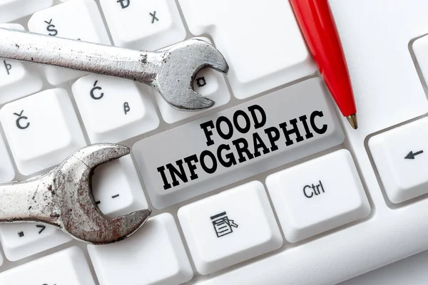 Conceptual caption Food Infographic. Word for visual image such as diagram used to represent information Abstract Programmer Typing Antivirus Codes, Retyping Debug Codes — 图库照片