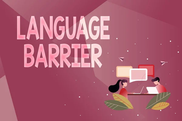 Schrijven van tekst weergeven Language Barrier. Business showcase problemen in communicatie Verschillende talen spreken Abstract Conversation And Interview, Global Connectivity Concept — Stockfoto