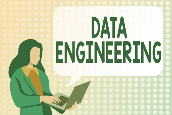 Handschrift tekst Data Engineering. Woord voor data science dat zich richt op praktische toepassingen van data Studeren Programmeertalen, Coderen en Nieuwe Video Game ontwikkelen — Stockfoto