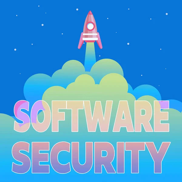 Ručně psané znamení Software Security. Business idea implementována na ochranu softwaru proti zlovolnému útoku Abstrakt Dosažení nejvyšší úrovně, Rocket Science Presentation Designs — Stock fotografie