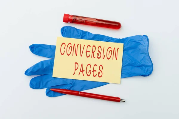 Hand writing sign Conversion Pages. Business concept appears in response to clicking on a search engine Sending Virus Awareness Message, Abstract Avoiding Viral Outbreak — стоковое фото