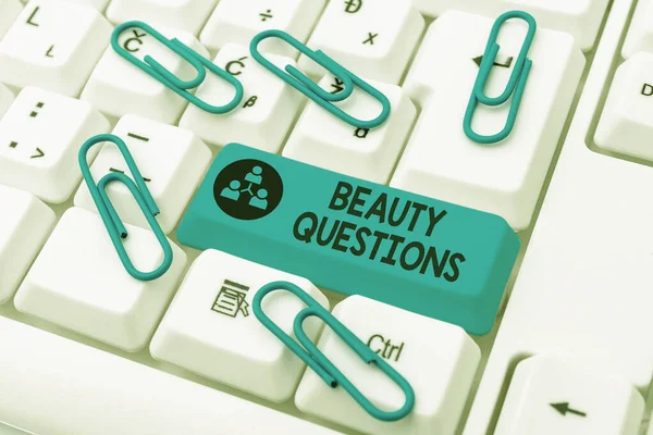 Text sign showing Beauty Questions. Business showcase a sentence or phrase used to find out information Abstract Sending Multiple Messages Online, Typing Group Lessons