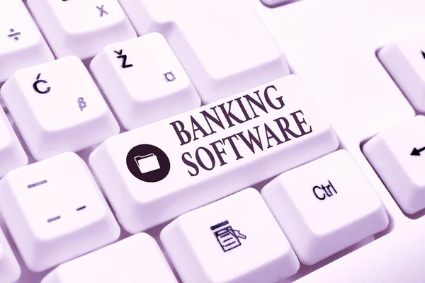 Ručně psané znamení Bankovní software. Internet Concept se obvykle vztahuje k jádru bankovního softwaru a rozhraní pro prohlížení internetu a on-line výzkum studium psaní vašich nápadů — Stock fotografie