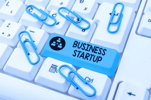 Text sign showing Business Startup. Word for company that is in the first stage of its operations Abstract Sending Multiple Messages Online, Typing Group Lessons — стоковое фото