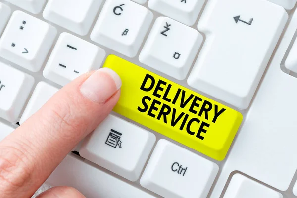 Hand writing sign Delivery Service. Business idea the act of providing a delivery services to customers Typing Cooking Lesson Guidebook, Retyping New Online Guidelines — 图库照片