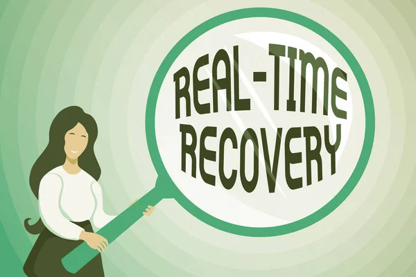 Conceptual caption Real Time Recovery. Concept meaning maximum time period in which recent data can recover Abstract Investigation And Finding Clues, Searching For Answers Concepts — Stockfoto