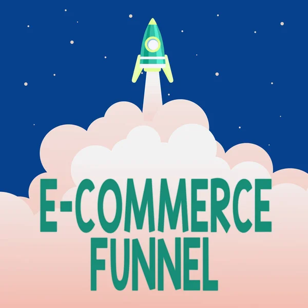 Conceptual caption E Commerce Funnel. Business concept a tool used to optimise the usability of the online assets Abstract Reaching Top Level, Rocket Science Presentation Designs — 图库照片