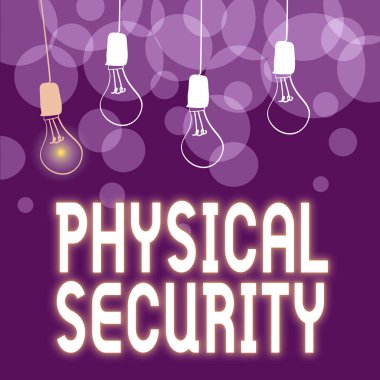 Yazı başlığı Fiziksel Güvenliği temsil ediyor. Farklı Fikirler Gösteren, Aydınlatma ve Aydınlatma Konsepti sunan tesislere yetkisiz erişimi reddetmek için tasarlanmış kavramsal fotoğraf