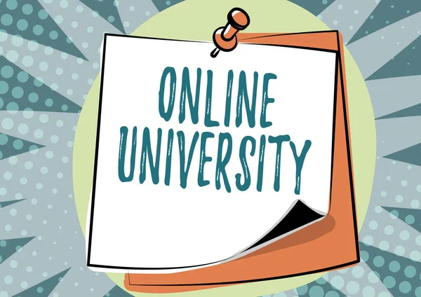 Ručně psané znamení Online University. Obchodní přehled poskytuje vzdělávací programy prostřednictvím elektronických médií Barevné zprávy Prezentace nápadů, lepkavé poznámky Zpráva Připomenutí — Stock fotografie