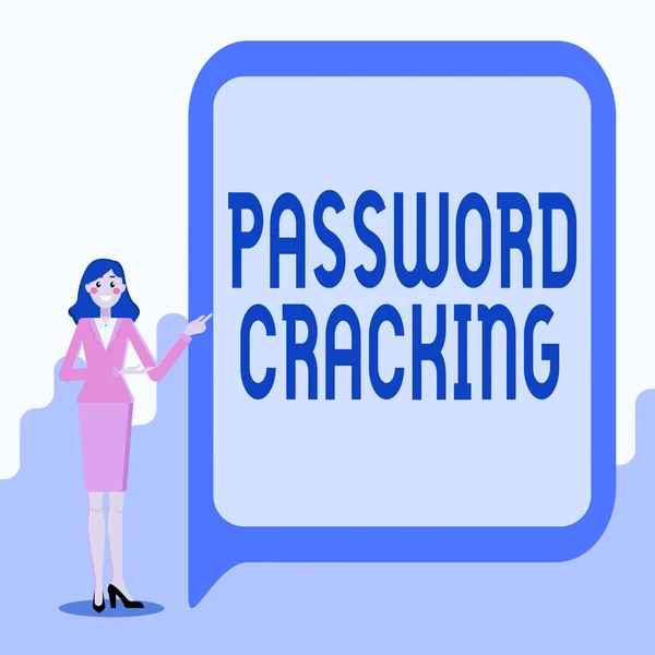 Handschriftliches Zeichen Password Cracking. Maßnahmen des Geschäftskonzepts zur Entdeckung von Computerpasswörtern aus Daten, die wichtige Informationen anzeigen, Präsentation neuer Ideen — Stockfoto