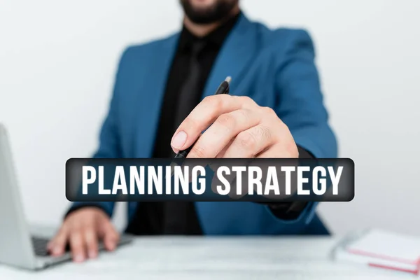 Skriv under planeringsstrategin. Affärsidé systematisk process för att föreställa sig en önskad framtid Fjärrkontor Arbete på nätet Presentera affärsplaner — Stockfoto