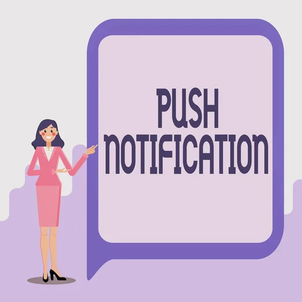 Text caption presenting Push Notification. Business showcase automated message sent by an application to a user Displaying Important Informations, Presentation Of New Ideas — Stock Photo, Image