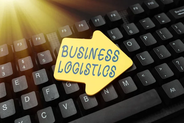 Schrijven met tekst Business Logistics. Zakelijke aanpak op het gebied van materiaalinkoop en -beheer Online browsen en verkennen, Blog Content creëren, Nieuwe berichten versturen — Stockfoto