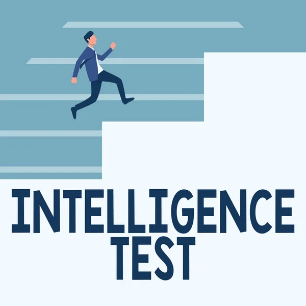 Handschrift Intelligence Test. Business idee test ontworpen om het vermogen om te denken en redeneren Gentleman In Suit Running Upwards Op Een Grote Trap Toont Vooruitgang. — Stockfoto