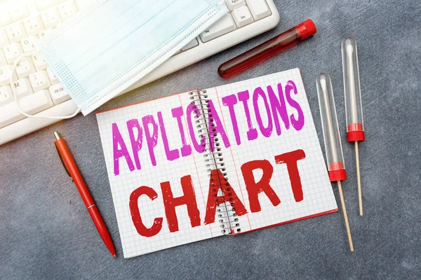 Texto que muestra inspiración Applications Chart. Gráfico de escaparate comercial utilizado para estudiar cómo un proceso cambia con el tiempo Escribir notas médicas Estudios científicos y planes de tratamiento — Foto de Stock