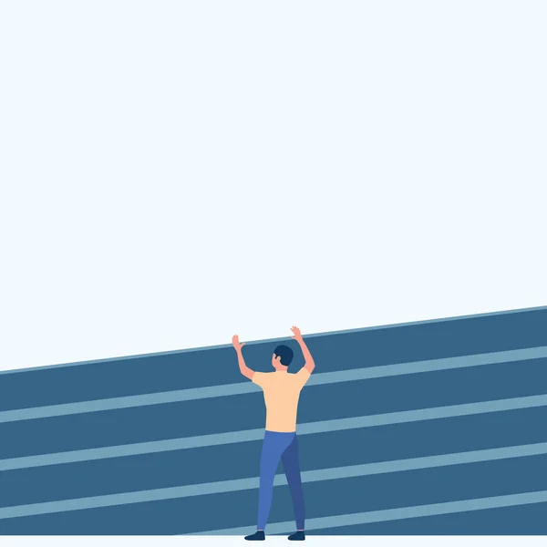 Athletic Man Drawing Standing On Track Field Raising Both Hands. Gentleman Design Stands On Race Tracks With Raised Hand Showing Celebration. — Vector de stock