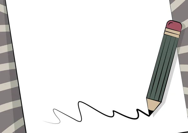 铅笔在纸片上的绘图线之上.Pen with Eraser设计放在带有涂鸦线条的便条上. — 图库矢量图片#