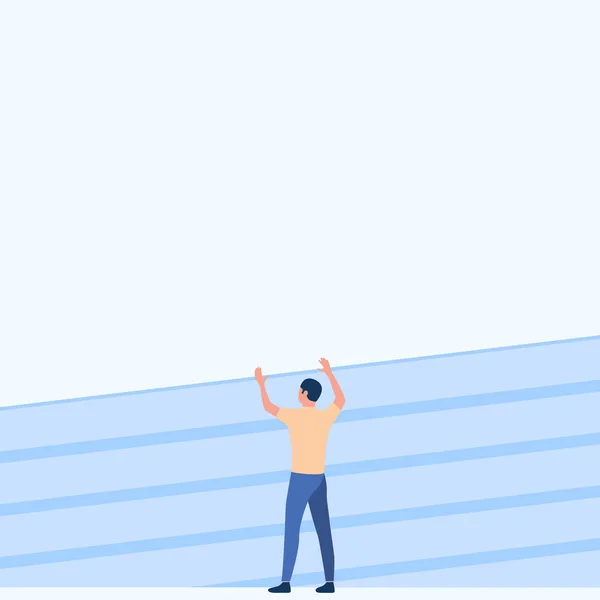 Athletic Man Drawing Standing On Track Field Raising Both Hands. Gentleman Design Stands On Race Tracks With Raised Hand Showing Celebration. — Vector de stock