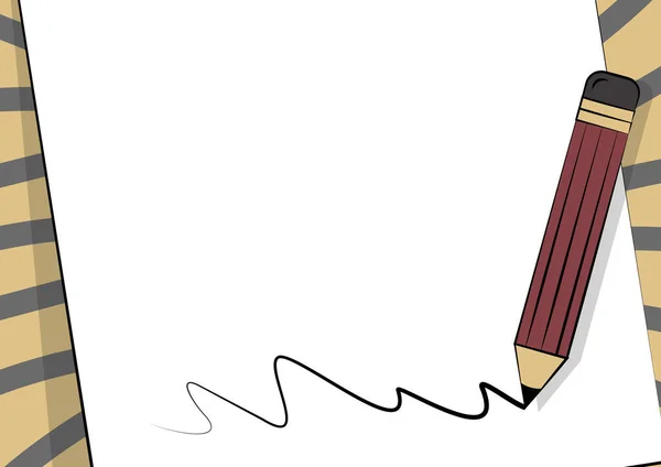 铅笔在纸片上的绘图线之上.Pen with Eraser设计放在带有涂鸦线条的便条上. — 图库矢量图片#
