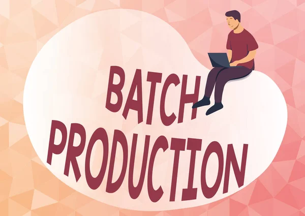 Handstilstext Batch Production. Affärsidéprodukter tillverkas i grupper som kallas batcher Abstract Spreading Message Online, Global Connectivity Concepts — Stockfoto