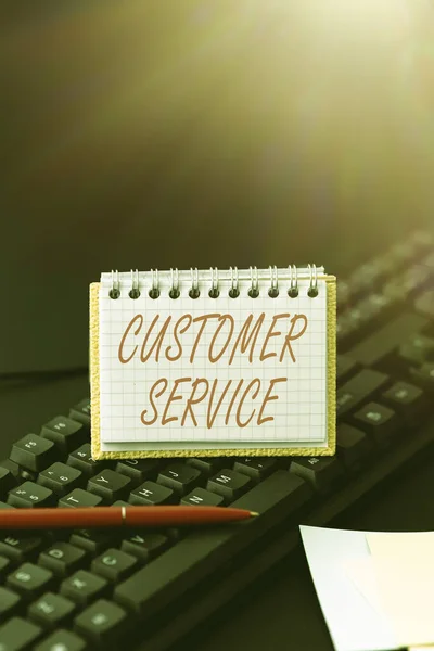 Text sign showing Customer Service. Concept meaning process of ensuring customer satisfaction with a product Copying Old Ideas And Creating New Ones, Transferring Written Notes — Stock Photo, Image