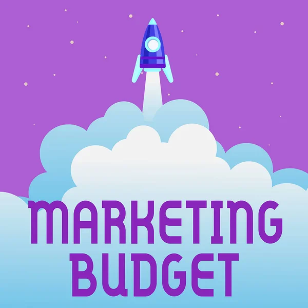 Text zeigt Inspiration Marketing Budget. Geschäftskonzept geschätzte Höhe der Kosten, die erforderlich sind, um Produkte zu fördern Abstract Reaching Top Level, Rocket Science Presentation Designs — Stockfoto