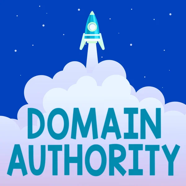 Conceptual display Domain Authority. Internet Concept calculated metric for how well a domain is likely to rank Abstract Reaching Top Level, Rocket Science Presentation Designs — Stock Photo, Image