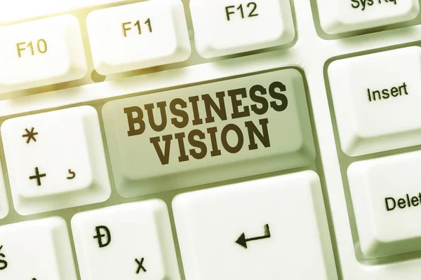 Text caption presenting Business Vision. Word for description of what an organization would like to achieve Typing Program Schedule, Retyping And Debugging Program String Codes — Stock Photo, Image