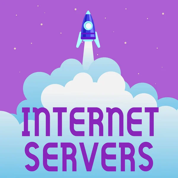 概念标题：Internet Servers 。概念性照片将页面内容传送回用户摘要达到最高层次，火箭科学演示设计 — 图库照片