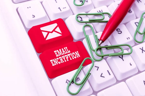 Didascalia del testo che presenta Crittografia e-mail. Business idea proteggere il contenuto da essere letto da entità illecite Abstract Presentare Ethical Hacker, Digitando Note creative e idee — Foto Stock