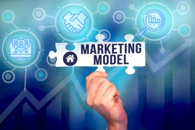 Pazarlama Modelini göster. İş yaklaşımı istatistiksel analizler, el ele tutuşan yapboz parçasındaki çok değişkenli gerilemeler gibi Yeni Gelecek Teknolojileri Açıyor.