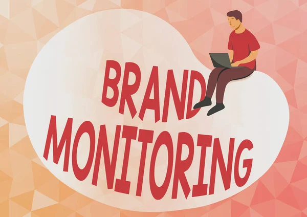 Konzeptionelle Anzeige Brand Monitoring. Word Written on process to proactive monitoring the brand reputation Abstract Spreading Message Online, Global Connectivity Concepts — Stockfoto