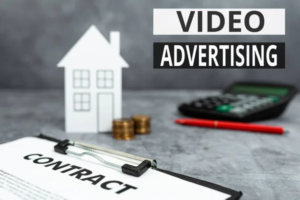 Writing displaying text Video Advertising. Business concept encompasses online display advertisements that have video Buying New House Ideas, Property Insurance Contract,Home Sale Deal