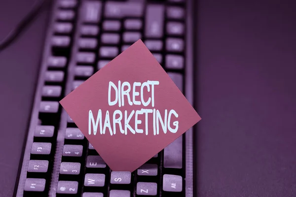 Text caption presenting Direct Marketing. Word for business of selling products directly to the public Collecting Important Data Online, Developing Word Processing Application — Stock Photo, Image