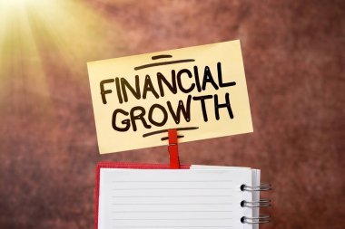 Finansal Büyüme metni yazılıyor. Çözümlerin ve Cevapların Yeni Fikri Daha Fazla İpucu Arayan Bir Kurum veya Bireysel Beyin Fırtınasının Finansmanında İş Konsepti Artıyor