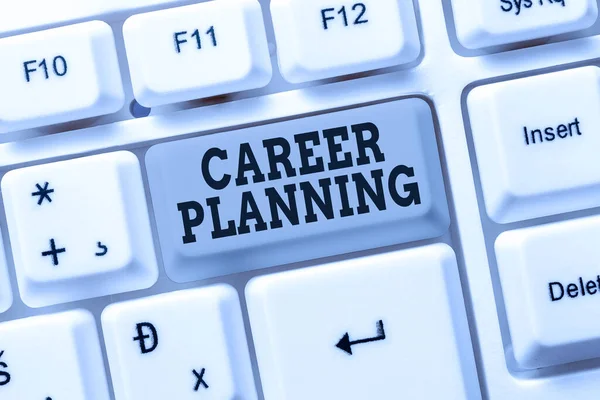 Sign displaying Career Planning. Business idea individual s is lifelong process of setting up personal career Typing Program Schedule, Retyping And Debugging Program String Codes — Stock Photo, Image