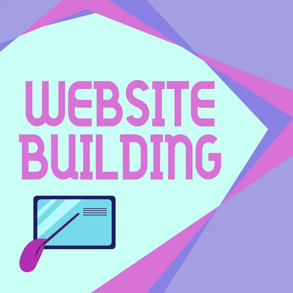 Conceptueel bijschrift Website Building. Woord voor tools die typisch toestaan dat de bouw van websites Card Drawing With Hand Pointing Stick bij kleine details. — Stockfoto