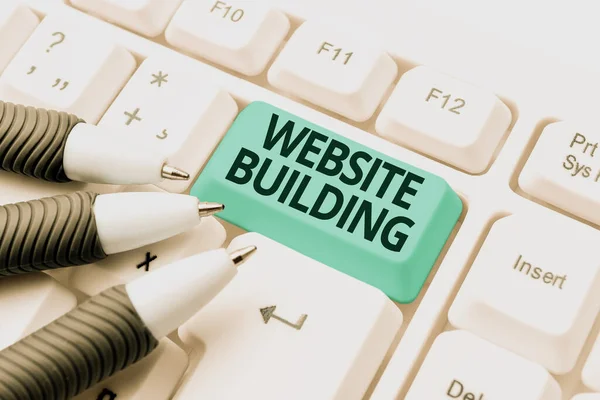 Text caption presenting Website Building. Business overview tools that typically allow the construction of websites Typing Certification Document Concept, Retyping Old Data Files — Stock Photo, Image