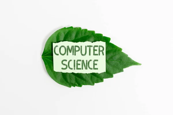 Firma mostrando Ciencias de la Computación. Estudio del concepto de Internet sobre el diseño de hardware y software informático Ahorro de ideas y planes ambientales, creación de productos sostenibles — Foto de Stock
