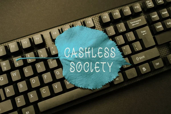 Text som visar inspiration Cashless Society. Word för finansiella transaktioner utförs i elektroniskt format Sammanfattning Inspelningslista över online Shop-objekt, Redigering Uppdaterad Internet Data — Stockfoto