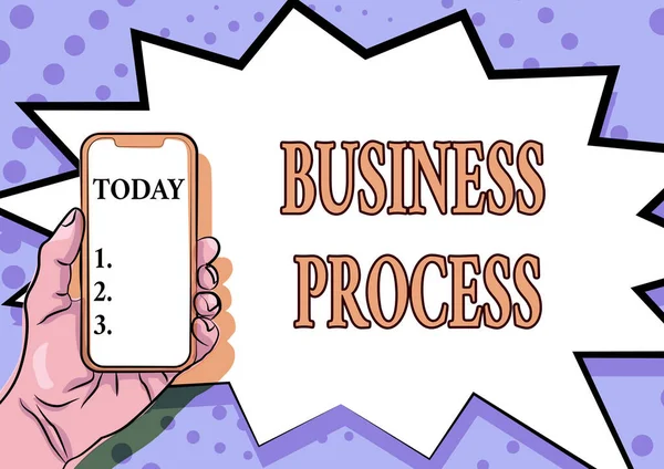 Sign displaying Business Process. Business approach implemented to accomplish a target organizational goal Displaying Important Informations, Presenting Smartphone Annoucements — Stock Photo, Image