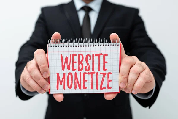 문서화 웹 사이트 Monetize. 인터넷 개념은 당신의 웹 사이트나 블로그를 통해 수익을 창출하고 새로운 계획 과 계획 프로세스를 제시하는 아이디어를 제시 합니다. — 스톡 사진