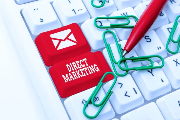 Sign displaying Direct Marketing. Business idea business of selling products directly to the public Abstract Presenting Ethical Hacker, Typing Creative Notes And Ideas — Stock Photo, Image