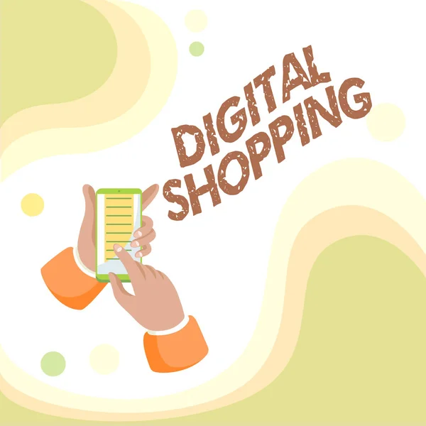 Pantalla conceptual Digital Shopping. Idea de negocio acto de compra de productos o servicios a través de Internet Resumen Difusión de mensajes en línea, Conceptos de conectividad global — Foto de Stock