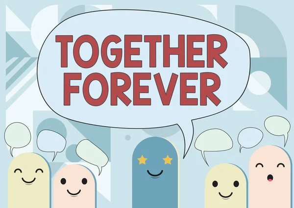 Inspiration showing sign Together Forever. Business idea showing who promise to love one another for eternity Cartoon Heads Drawing Drawing With Speech Bubble Showing Conversation. — Stock Photo, Image