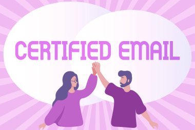 El yazısı sertifikalı e-posta. İş konsepti e-postası, gönderimi tarafsız bir üçüncü şahıs olan Mutlu Meslektaşlar Çiziminde Birbirine Çakan Beşlikler tarafından onaylanmış..